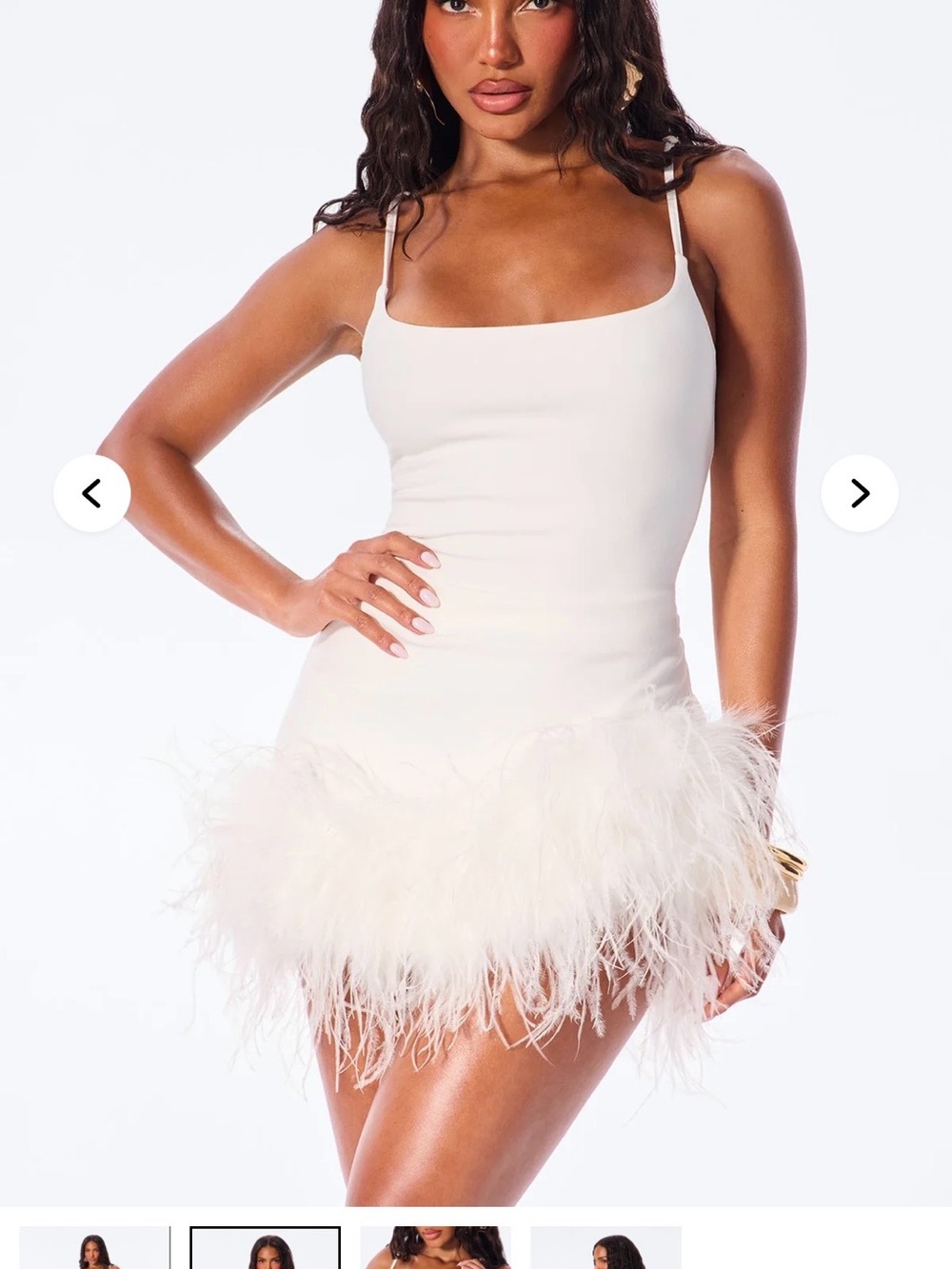 Fashion Nova White Feather-Trim Mini Dress